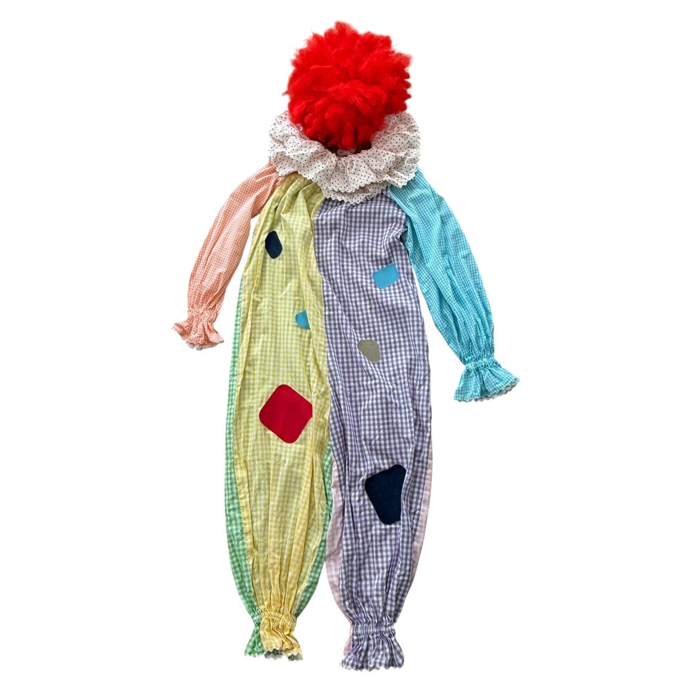 Handmade 70s Vintage Clown Costume Gingham Patchwork Jumpsuit Adult Multicolor